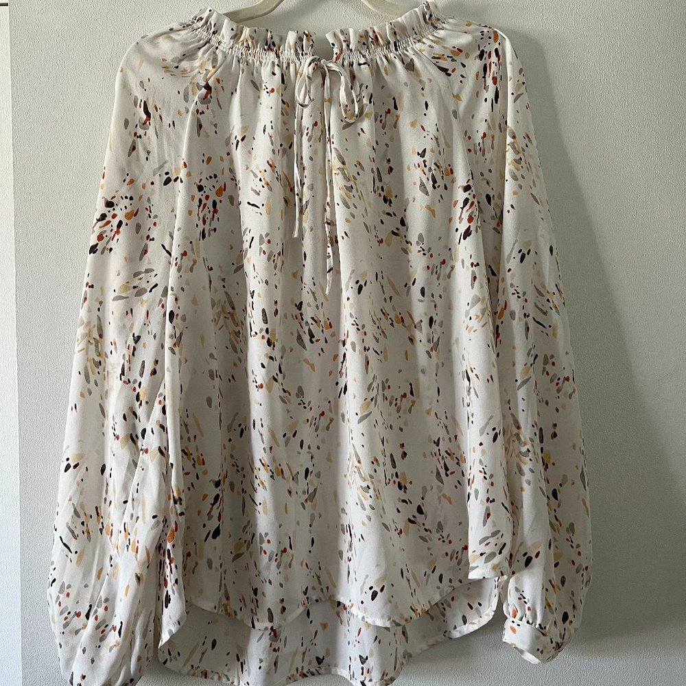 White Speckled Long Sleeve Blouse - Large